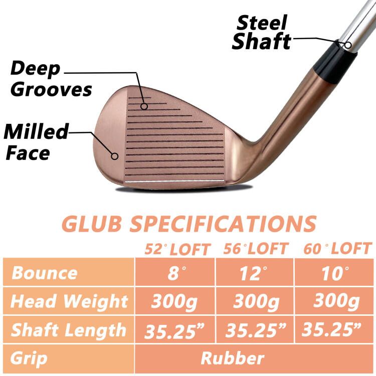 3 PCS Wedge Set or Individual Golf Wedges, Available in 52/ 56/60 degrees